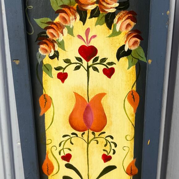 VTG Hand Painted Wood Tole Folk Art Sliding Lid Candle Match Box PA Dutch Style - Picture 11 of 16